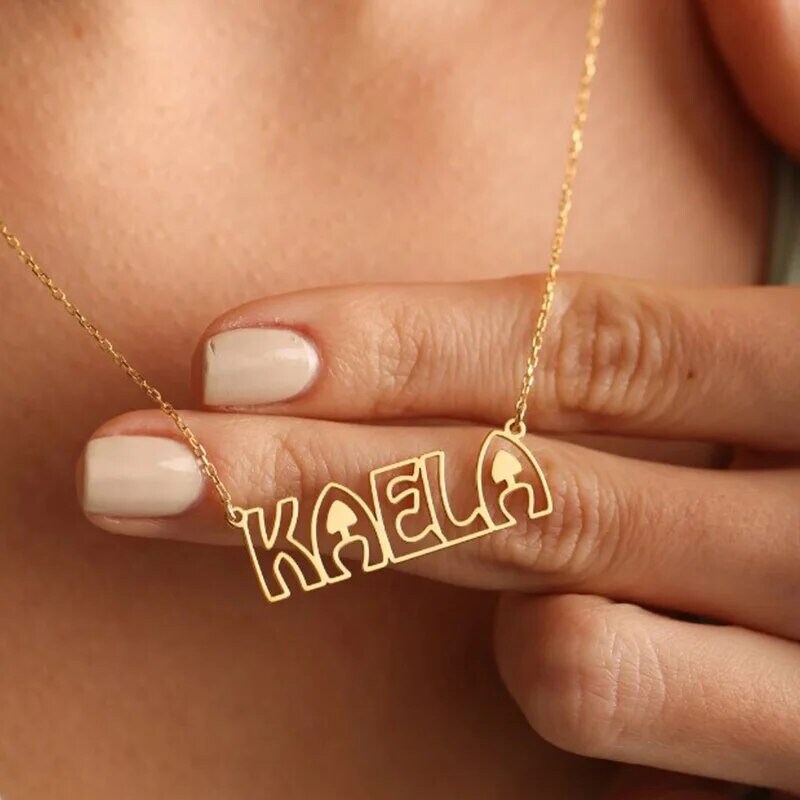 18K Gold Plated Personalized Hollow Letter Name Necklace, Custom Jewelry, Bubble 3D Font, Handmade Customized Jewelry Necklace, Gift for Her