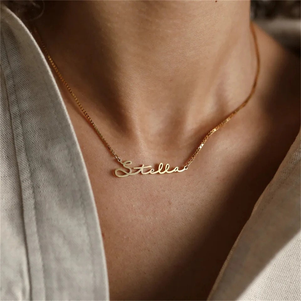 18K Gold Plated Personalized Name Necklace Customized Handwriting Font Name Necklace Handcraft Custom Jewelry Nameplate Pendant Gift For Her