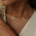 18K Gold Plated Personalized Name Necklace Customized Handwriting Font Handcraft Custom Memorial Jewelry Handwritten Nameplate Pendant Gift