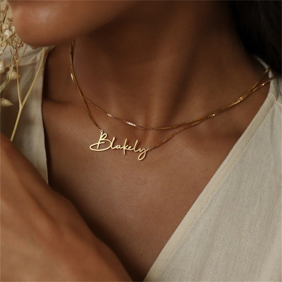 18K Gold Plated Personalized Name Necklace, Customized Name Necklace Handcrafted Custom Jewelry, Nameplate Pendant Gifts For Mom, For Her