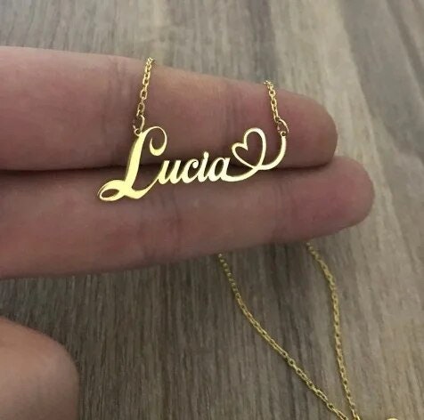 18K Gold Plated Personalized Name Heart Necklace Customized Name Necklace Handcrafted Jewelry Custom Nameplate Pendant Gift For Mom, Wife