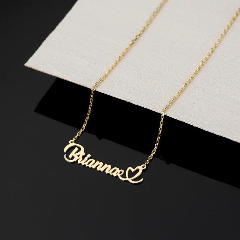 18K Gold Plated Personalized Name Heart Necklace Customized Name Necklace Handcrafted Jewelry Custom Nameplate Pendant Gift For Mom, Wife