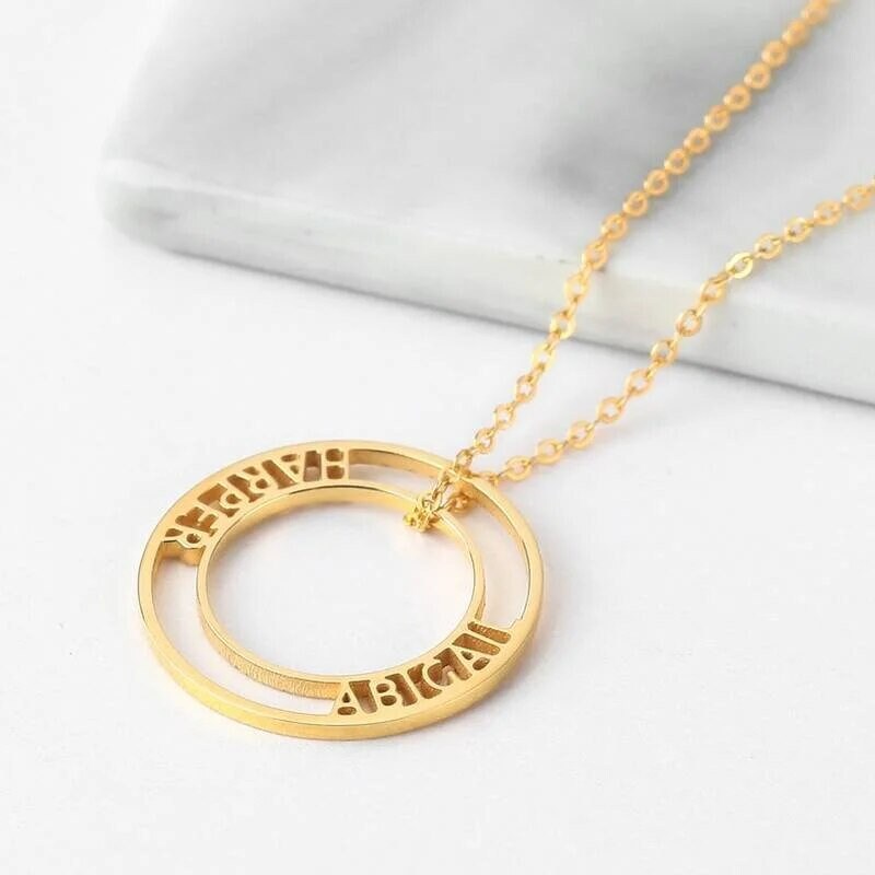 18K Gold Plated Personalized Hollow Round Name Necklace Customized Jewelry Engraved 2-4 Name Pendant Handcrafted Jewelry Unique Gift For Mom