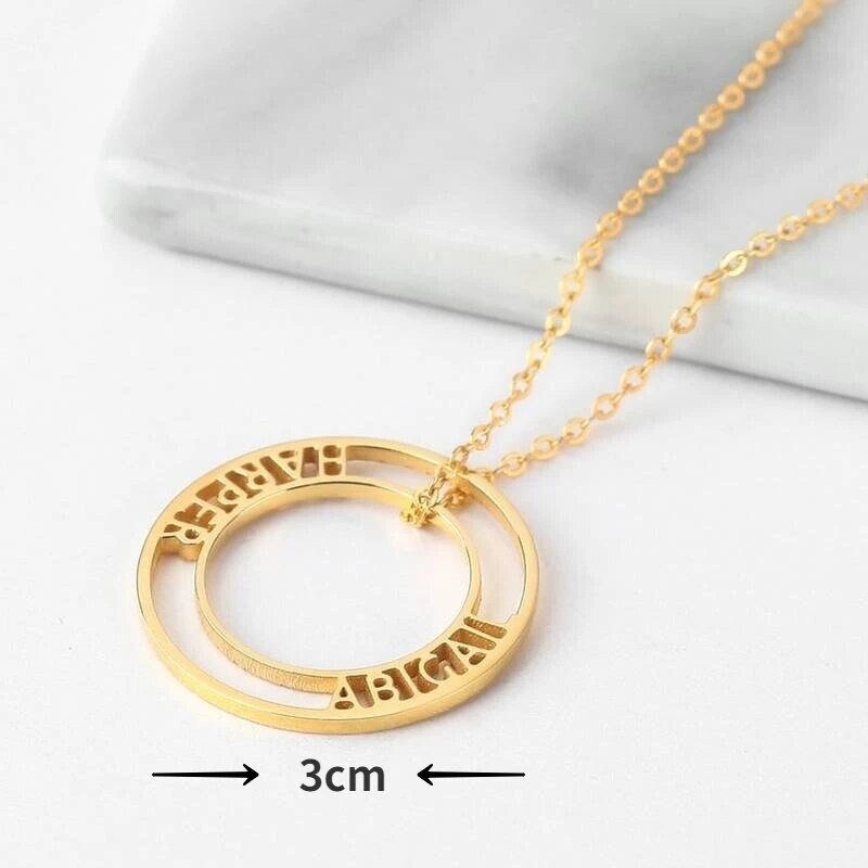 18K Gold Plated Personalized Hollow Round Name Necklace Customized Jewelry Engraved 2-4 Name Pendant Handcrafted Jewelry Unique Gift For Mom