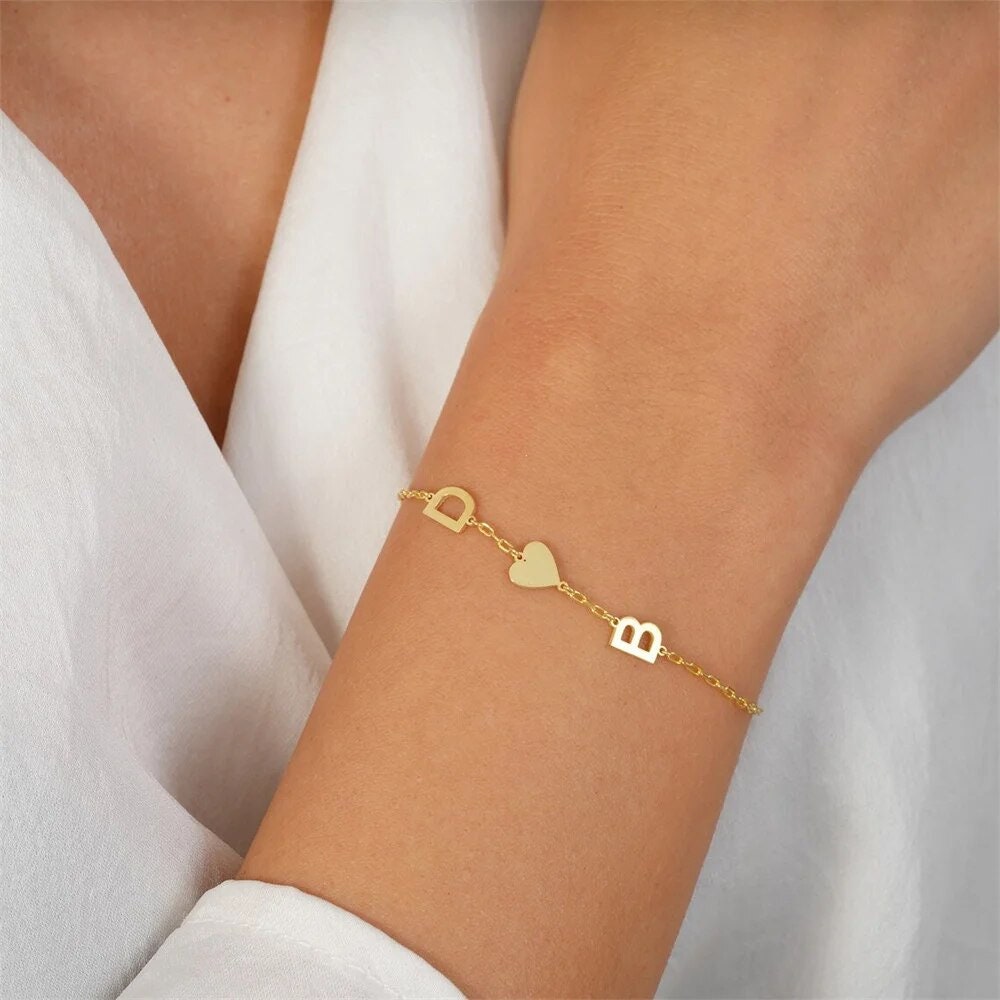 18K Gold Plated Personalized Initial Letter Bracelet Custom Name Jewelry Tiny Initial Bracelet Customized Jewelry Gift, Letter Charm Bangle