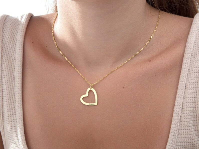 18K Gold Plated Personalized 1-4 Heart Family Name Necklace Customized Interlocking Linked, Custom Jewelry Engraved Kid Name Pendant Jewelry