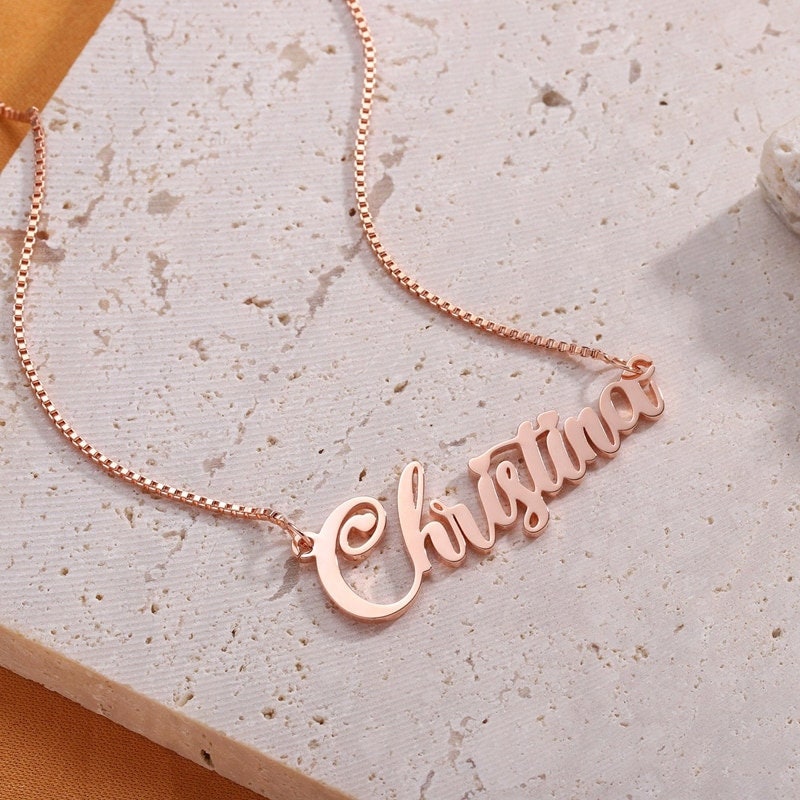 18K Gold Plated Personalized Name Necklace, Customized Name Necklace Handcrafted Custom Jewelry, Nameplate Pendant Gifts For Mom, For Her