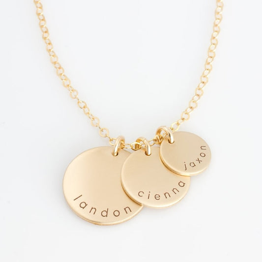 18K Gold Plated Personalized Multiple Disc Family Name Necklace Overlapping Round Disc Custom Gift For Mom Engraved Kid Name Pendant Jewelry