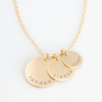 18K Gold Plated Personalized Multiple Disc Family Name Necklace Overlapping Round Disc Custom Gift For Mom Engraved Kid Name Pendant Jewelry