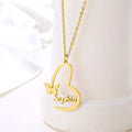 18K Gold Plated Customized Two Hallow Heart Name Necklace, Personalized Engraved Heart Pendant Custom Name Necklace, Customized Jewelry Gift