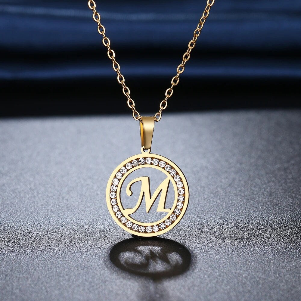 18K Gold Plated Personalized Letter Initial Disc Necklace A-Z Letter Initial Pendant Customized Handmade Jewelry Custom Pendant Gift for Her