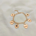 18K Gold Plated Engraved Heart Shaped Charm Bracelet, Customized Nameplate Bracelet, Personalized Heart Jewelry Custom Jewelry Gift for Her