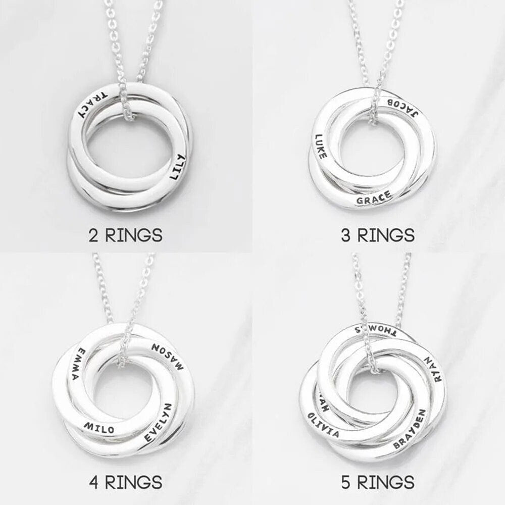 18K Gold Plated 2-5 Linked Interlocking Circle Name Necklace Personalized Engraved Children Name Necklace, Customized Jewelry Pendant Gift