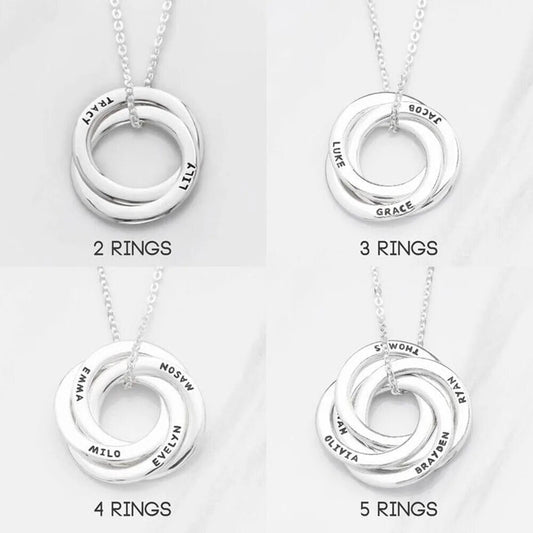 18K Gold Plated 2-5 Linked Interlocking Circle Name Necklace Personalized Engraved Children Name Necklace, Customized Jewelry Pendant Gift