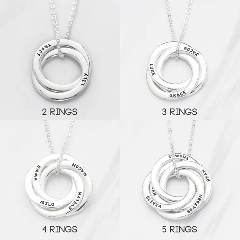 18K Gold Plated 2-5 Linked Interlocking Circle Name Necklace Personalized Engraved Children Name Necklace, Customized Jewelry Pendant Gift