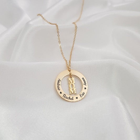 18K Gold Plated Personalized Children, Mom Name Necklace Customized Name Necklace, Engraved Children Name Jewelry For Mom, Nameplate Pendant