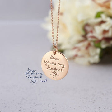 18K Gold Plated Actual Handwriting Necklace Memorial Personalized Signature Remembrance Jewelry Custom Engraved Jewelry, Handmade Jewelry