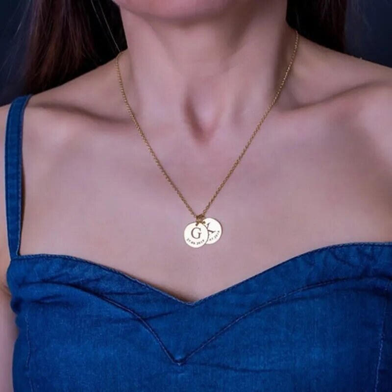 18K Gold Plated Personalized Letter Initial Disc Necklace A-Z Letter Initial Pendant Customized Handmade Jewelry Custom Pendant Gift for Her