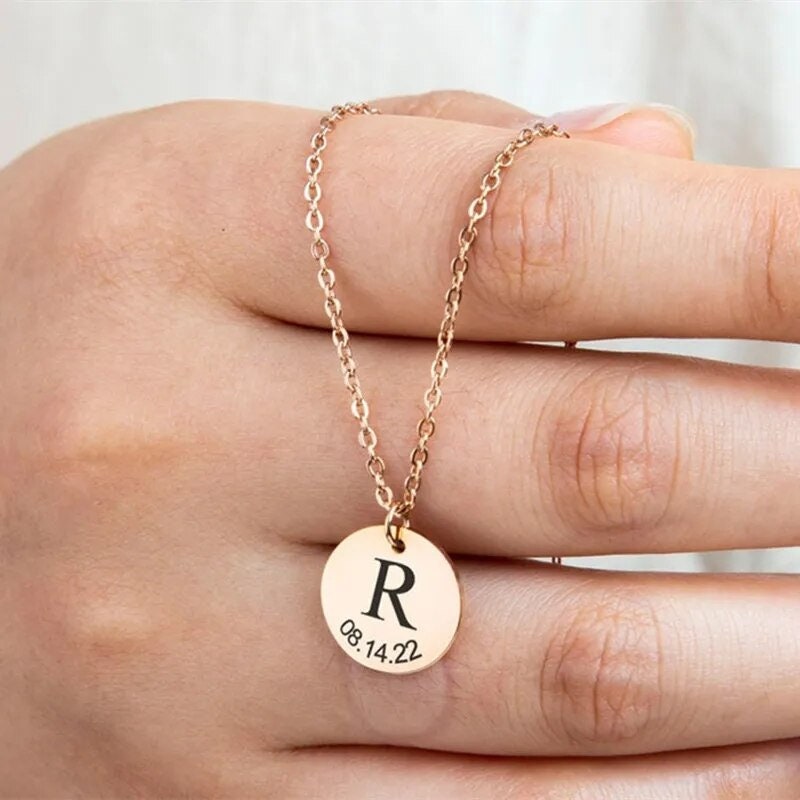 18K Gold Plated Personalized Letter Initial Disc Necklace A-Z Letter Initial Pendant Customized Handmade Jewelry Custom Pendant Gift for Her