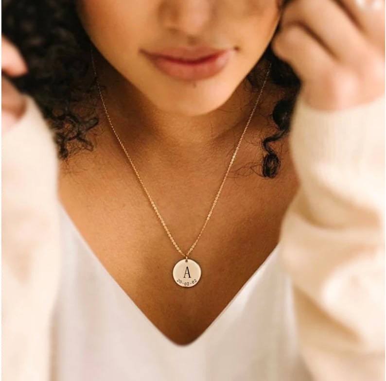 18K Gold Plated Personalized Letter Initial Disc Necklace A-Z Letter Initial Pendant Customized Handmade Jewelry Custom Pendant Gift for Her