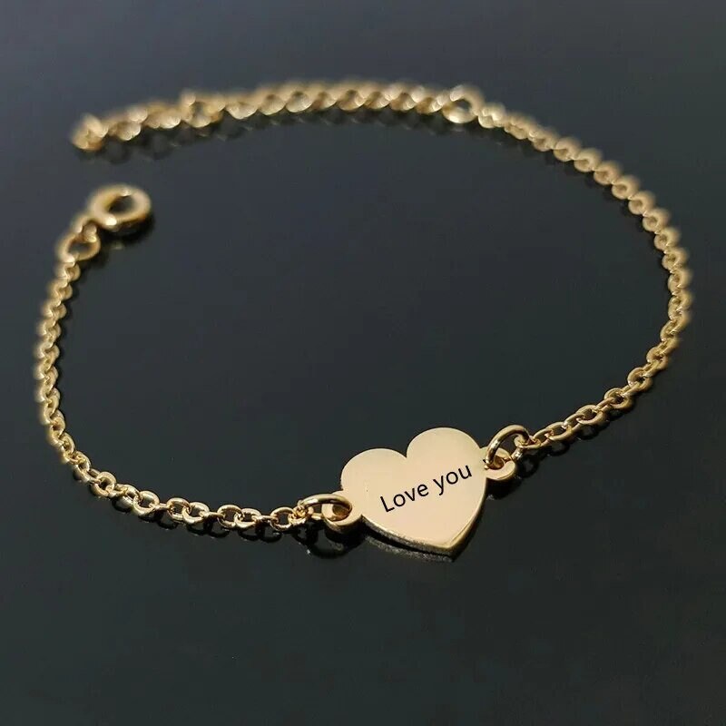 18K Gold Plated Personalized Heart Name Bracelet Customized Jewelry Engraved 1-5 Name Heart Charm Handcrafted Jewelry Unique Gift For Mom