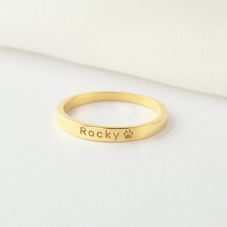 18K Gold Plated Dog & Pet Name Ring Personalized Dog Memorial Gift, Customized Ring, Custom Jewelry Gift, Dog and Pet Lovers Stackable Rings