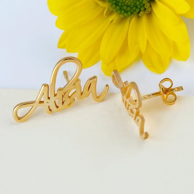 18K Gold-Plated Personalized Name Earrings Studs Nameplate Custom Jewelry Minimalist, Customizable, Stylish Gifts for Her Customized Jewelry