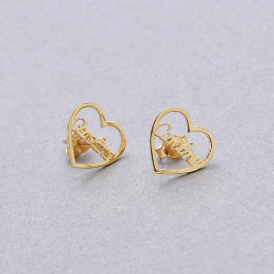 18K Gold-Plated Personalized Name Earrings Studs Heart Custom Jewelry Minimalist, Customizable, Stylish Gifts for Her, Customized Earrings