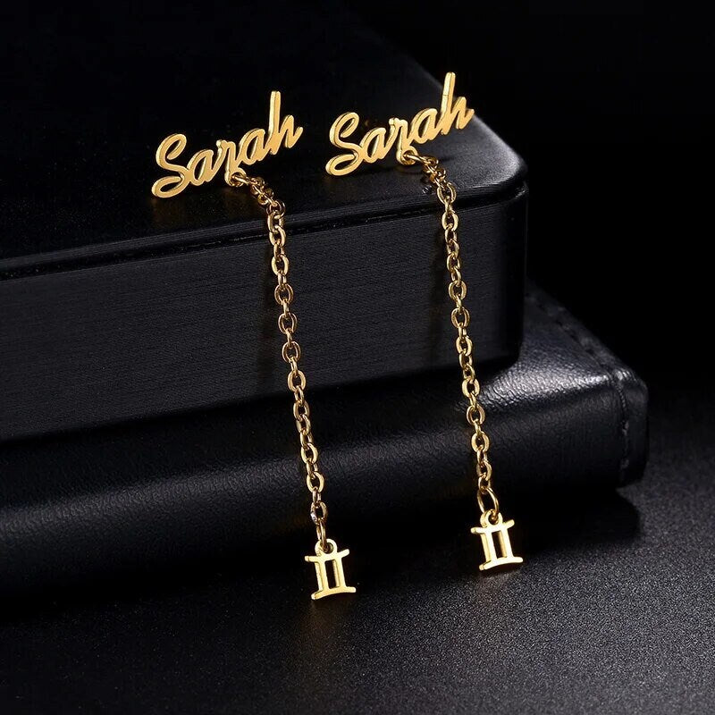 18K Gold-Plated Personalized Astrology Vertical Name Dangle Earrings Custom Jewelry Minimalist Customizable Earrings Gift Customized Jewelry