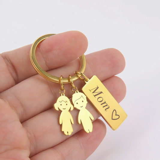 18K Gold Plated Personalized Engraved Name Keychains Customized Gift Family Keyring Mother Gift Custom Jewelry Keyring Keychain Gift For Her