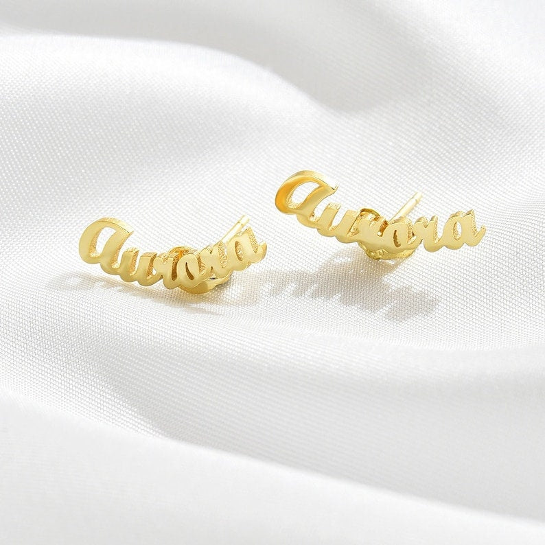 18K Gold-Plated Personalized Name Earrings Studs Nameplate Custom Jewelry Minimalist, Customizable, Stylish Gifts for Her Customized Jewelry