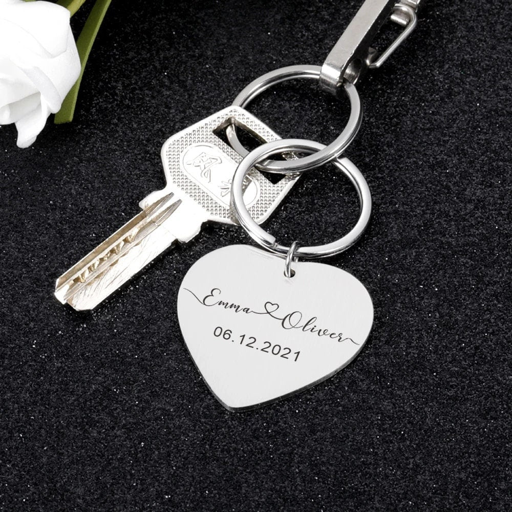 18K Gold Plated Personalized Engraved Heart Name Keychain, Custom Gift, Engraved Key Ring, Key Chains Customized Gift Keyring Custom Jewelry