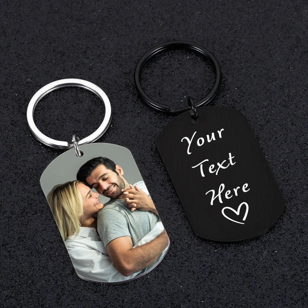 18K Gold Plated Personalized Photo Keychain Custom Picture Keychain Personalized Jewelry Customized Pic Keyring Doubled Sided Text Keychain