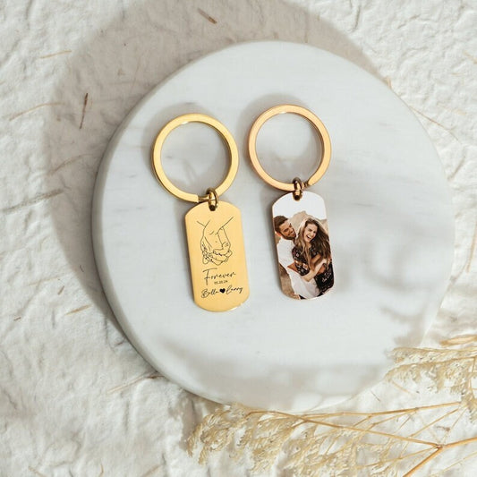 18K Gold Plated Personalized Photo Keychain Custom Picture Keychain Personalized Jewelry Customized Pic Keyring Doubled Sided Text Keychain