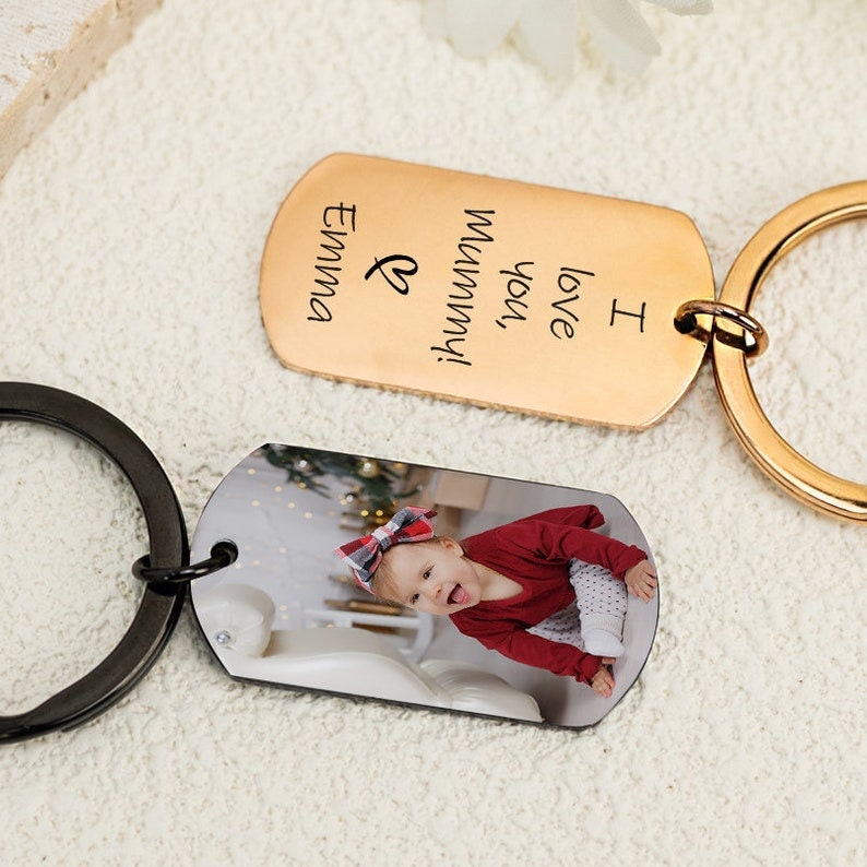 18K Gold Plated Personalized Photo Keychain Custom Picture Keychain Personalized Jewelry Customized Pic Keyring Doubled Sided Text Keychain