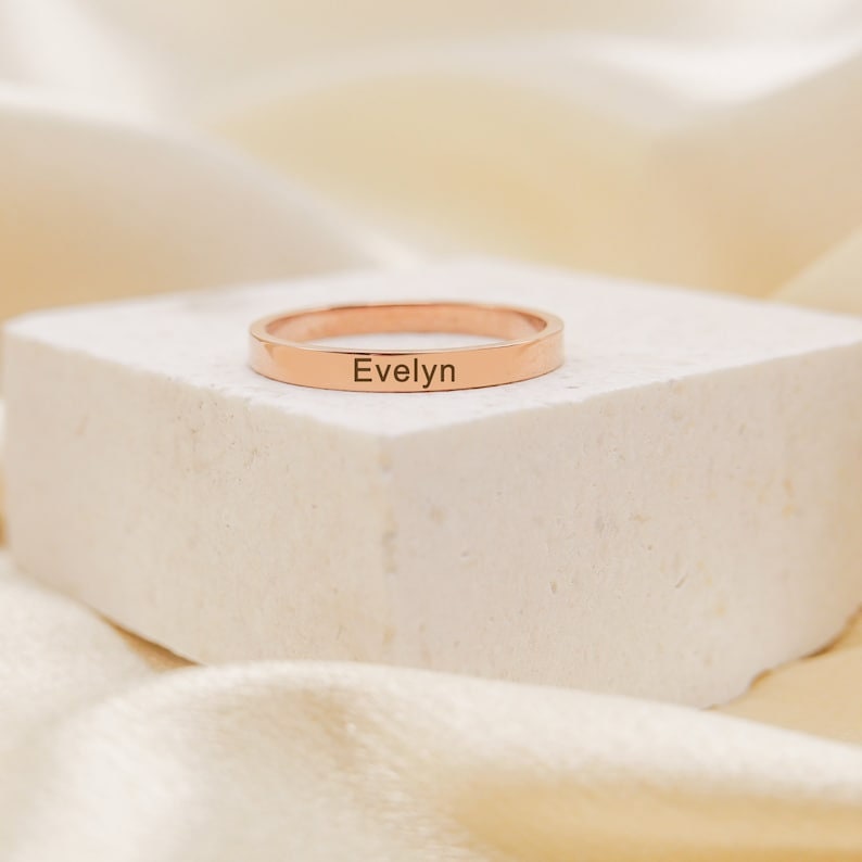 18K Gold Plated Personalized Minimalist Name Ring, Stacking Ring, Engraved Ring Customized Ring, Custom Jewelry Gift, Lovers Stackable Rings