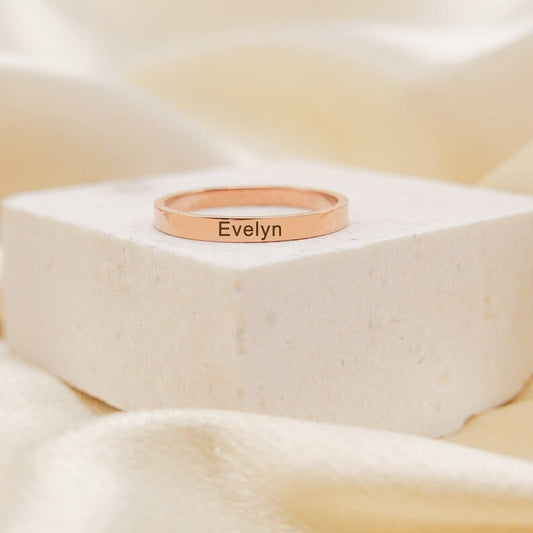 18K Gold Plated Personalized Minimalist Name Ring, Stacking Ring, Engraved Ring Customized Ring, Custom Jewelry Gift, Lovers Stackable Rings