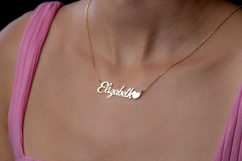 18K Gold Plated Personalized Name Heart Necklace Customized Name Necklace Handcrafted Jewelry Custom Nameplate Pendant Gift For Mom, Wife