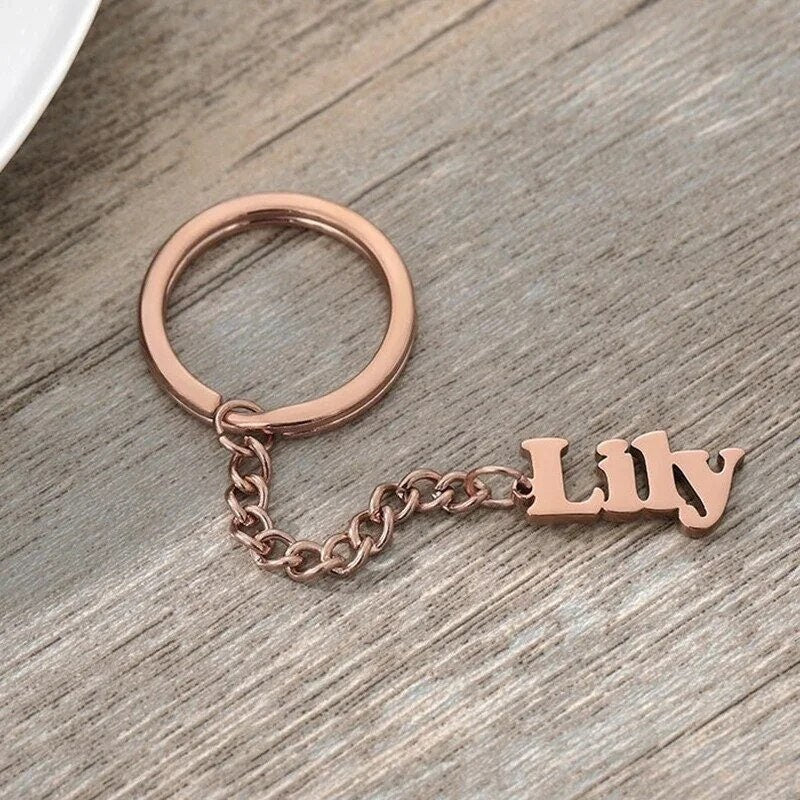 18K Gold Plated Personalized Engraved Name Keychain, Custom Gift, Engraved Key Ring, Name Key Chains Customized Gift Keyring Custom Jewelry