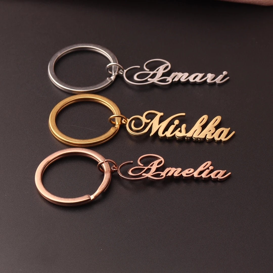 18K Gold Plated Personalized Engraved Name Keychain, Custom Gift, Engraved Key Ring, Name Key Chains Customized Gift Keyring Custom Jewelry