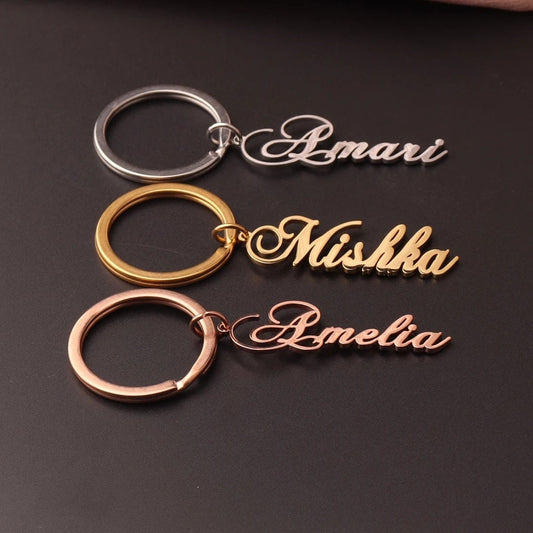 18K Gold Plated Personalized Engraved Name Keychain, Custom Gift, Engraved Key Ring, Name Key Chains Customized Gift Keyring Custom Jewelry