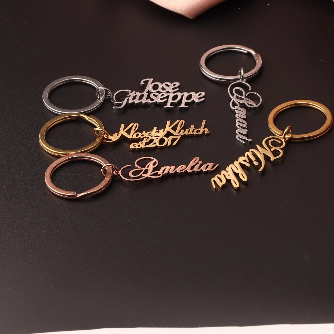 18K Gold Plated Personalized Engraved Name Keychain, Custom Gift, Engraved Key Ring, Name Key Chains Customized Gift Keyring Custom Jewelry