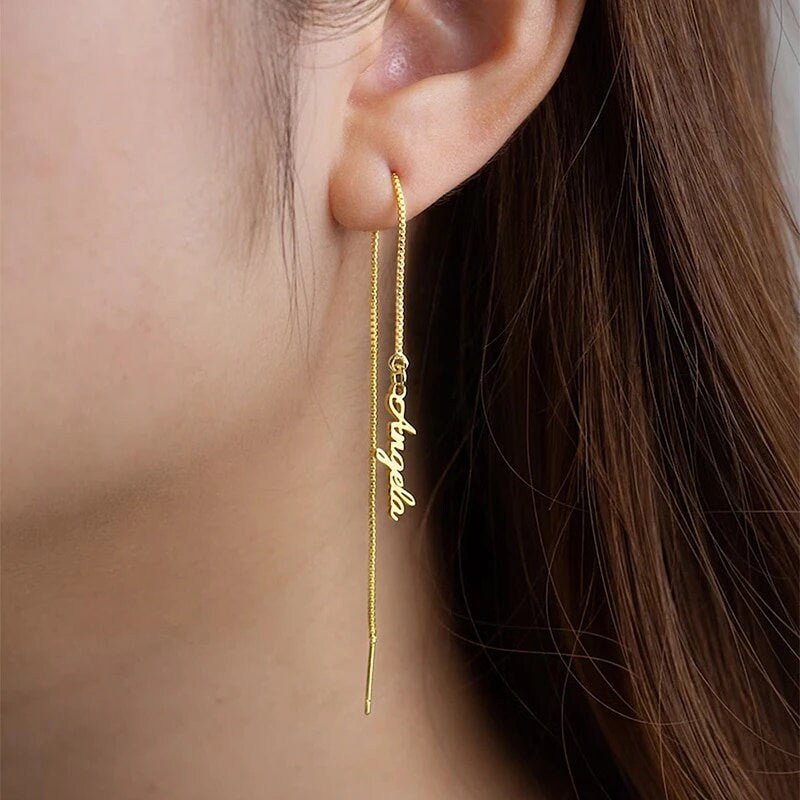 18K Gold-Plated Personalized Vertical Name Dangle Earrings Custom Jewelry Minimalist, Customizable, Stylish Gifts for Her Customized Jewelry