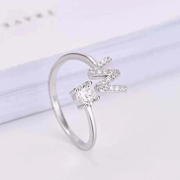 18K Gold Plated Alloy Customized Adjustable Crystal Initial Finger Ring Minimalist Letter Aesthetic Ring, Personalized Jewelry, Wedding Band