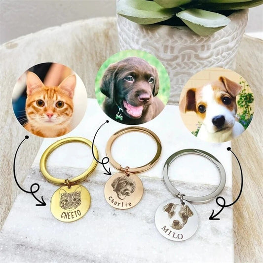 18K Gold Plated Personalized Custom Engraved Dog Cat Name Keychain Custom Gift Pet Keyring Nameplate Key Accessories Gift for Dog Pet Lovers