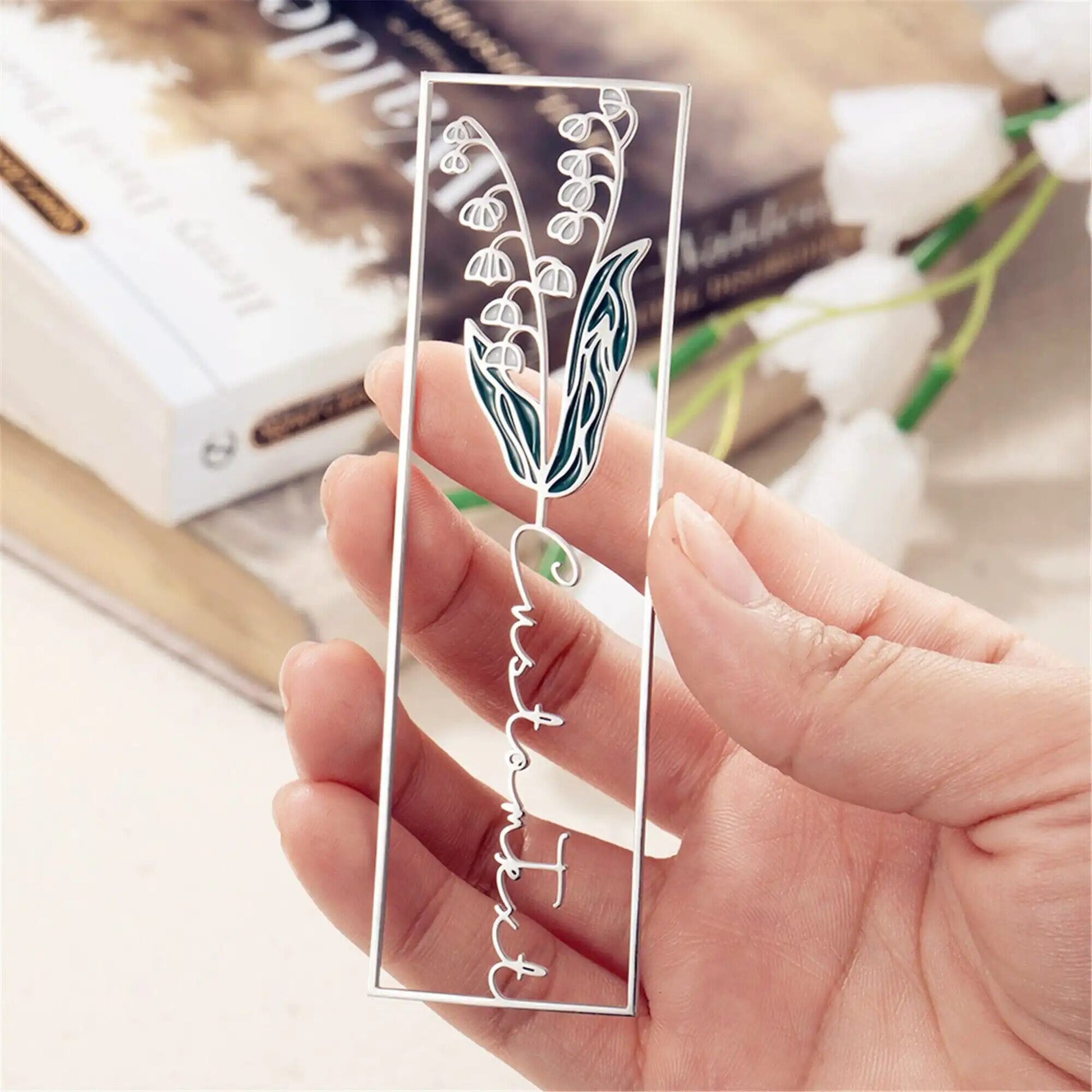 Personalized Birthflower Name Metal Bookmark, Custom Name Birthday Bookmark Birthflower Bookmark Customized Jewelry with Name Bookmarks Gift