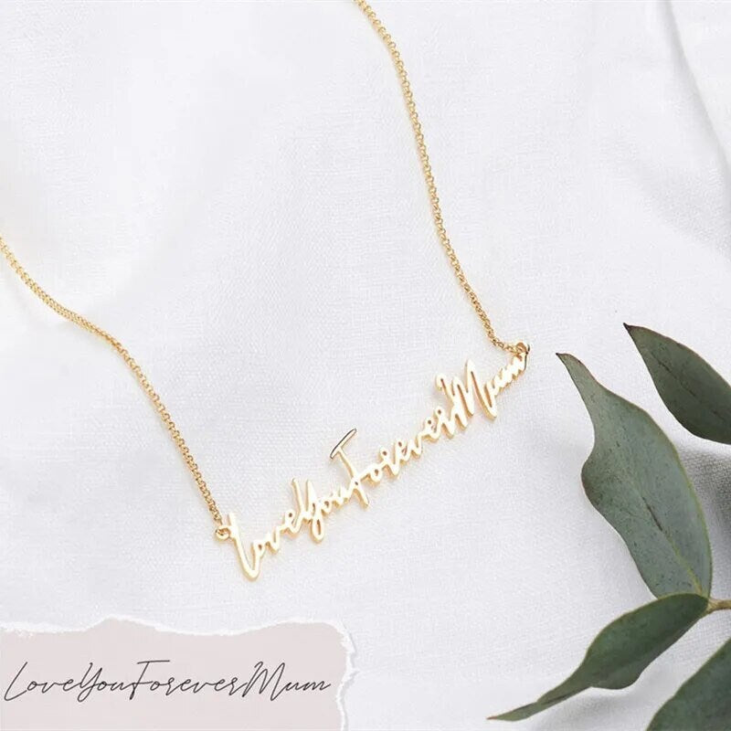 18K Gold Plated Personalized Name Necklace Customized Handwriting Font Handcraft Custom Memorial Jewelry Handwritten Nameplate Pendant Gift