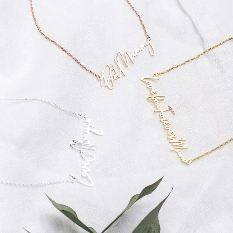 18K Gold Plated Personalized Name Necklace Customized Handwriting Font Handcraft Custom Memorial Jewelry Handwritten Nameplate Pendant Gift