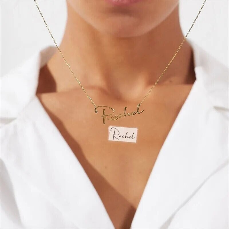 18K Gold Plated Personalized Name Necklace Customized Handwriting Font Handcraft Custom Memorial Jewelry Handwritten Nameplate Pendant Gift