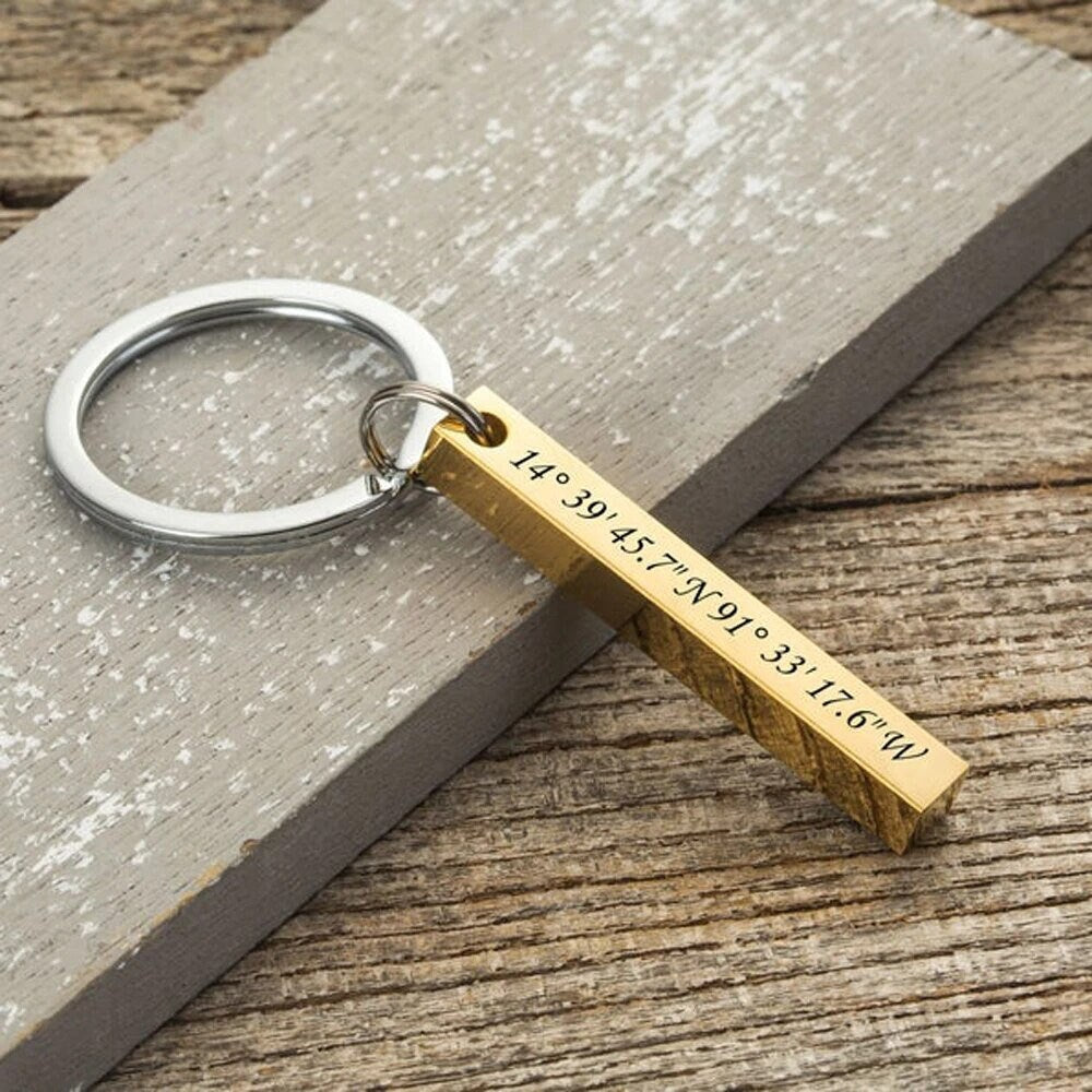 18K Gold Plated Personalized Engraved Name Keychains 1-4 Sides Engrave 3D Bar Vertical Key Chains Customized Gift Keyring Custom Jewelry